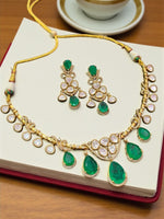 Royal Emerald Green & Polki Choker Necklace – Bridal Kundan Statement Jewelry - Libasaa.com