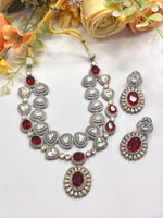 Emerald Green Polki Necklace Set with Matching Earrings | Kundan & AD Stone Bridal Set - Libasaa.com