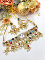 Multicolor Kundan Choker Necklace Set with Earrings | Indian Bridal Jewelry - Libasaa.com