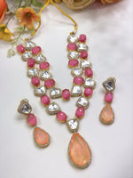 Pink Stone Kundan Necklace Set with Earrings | Indian Bridal Jewelry - Libasaa.com