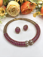 Emerald Green Enamel Collar Necklace Set with Earrings | Designer Statement Jewelry - Libasaa.com