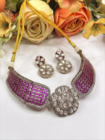 Blue Enamel Designer Choker Necklace Set with Earrings | Exclusive Festive Jewelry - Libasaa.com