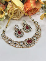 Kundan Polki Bridal Necklace Set with Ruby Red Stones – Traditional Indian Jewelry - Libasaa.com