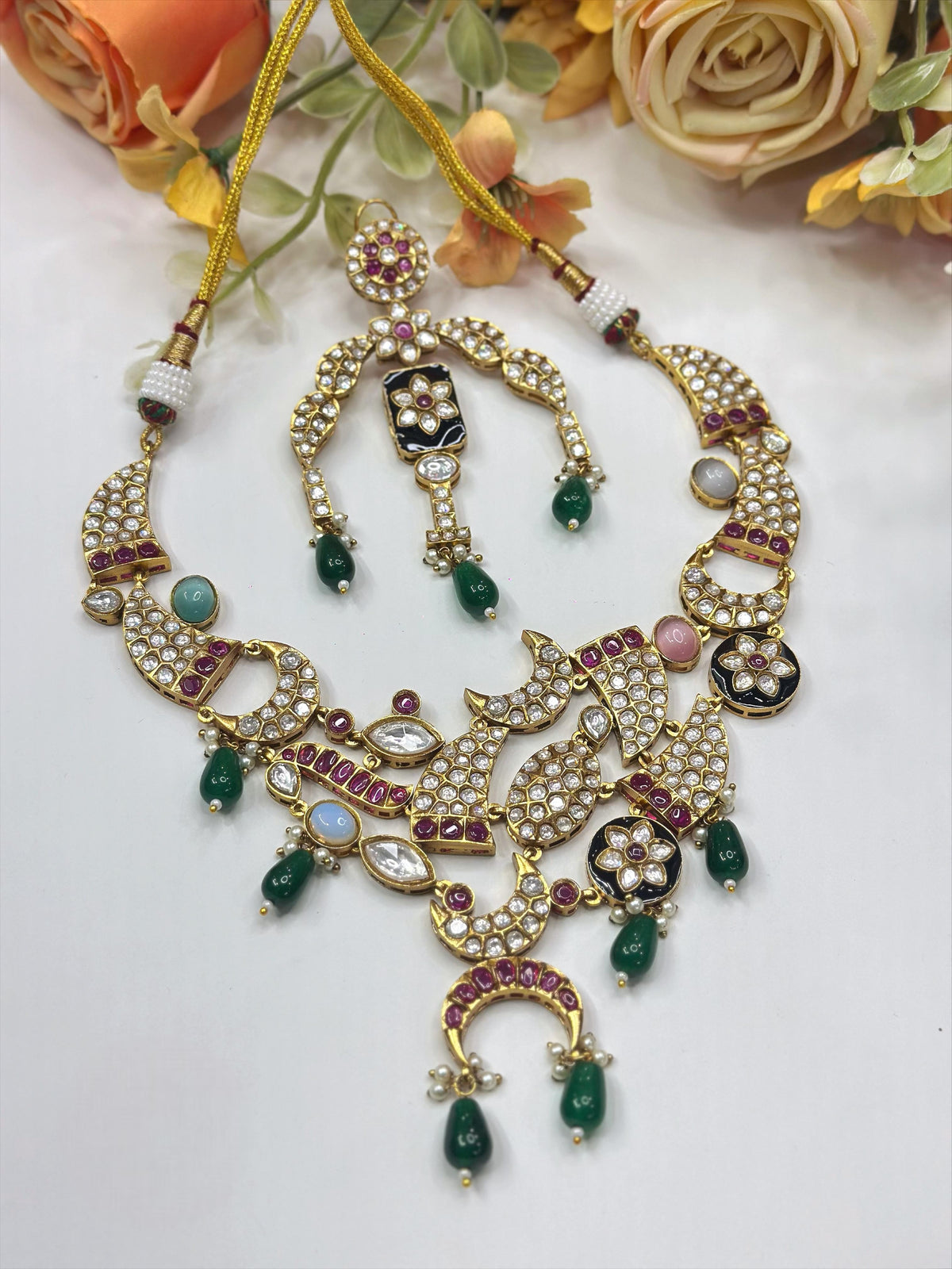 Malaika Arora-Inspired Statement Necklace Set – Designer Choker with Earrings - Libasaa.com