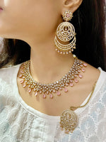 Royal Emerald Green CZ Necklace Set Choker, Earrings & Maang Tikka - Libasaa.com