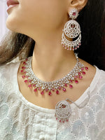 Royal Emerald Green CZ Necklace Set β Choker, Earrings & Maang Tikka - Libasaa.com