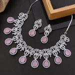 Elegant Pink Stone & CZ Diamond Necklace Set with Earrings | Bridal & Party Jewelry - Libasaa.com