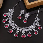 Elegant Pink Stone & CZ Diamond Necklace Set with Earrings | Bridal & Party Jewelry - Libasaa.com