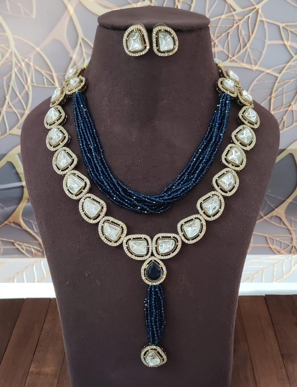 Green Beaded Kundan Necklace Set with Earrings | Traditional Indian Bridal Jewelry - Libasaa.com