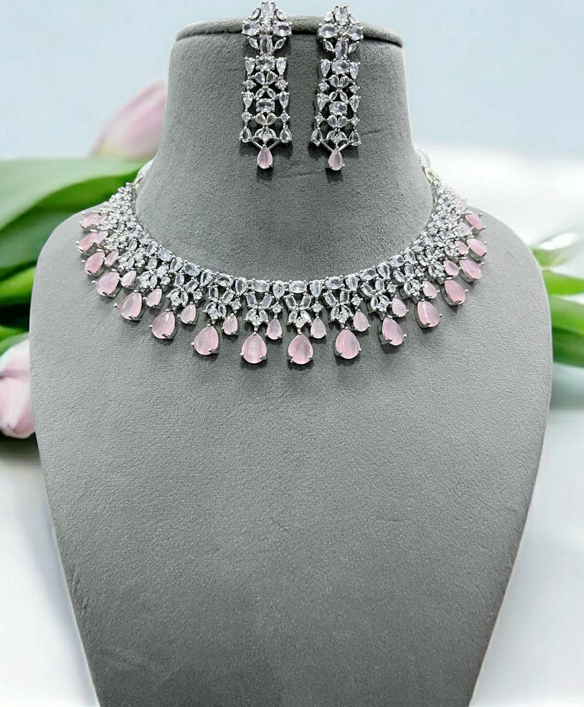 Elegant Purple Stone Necklace Set with Matching Earrings | Bridal & Party Jewelry - Libasaa.com