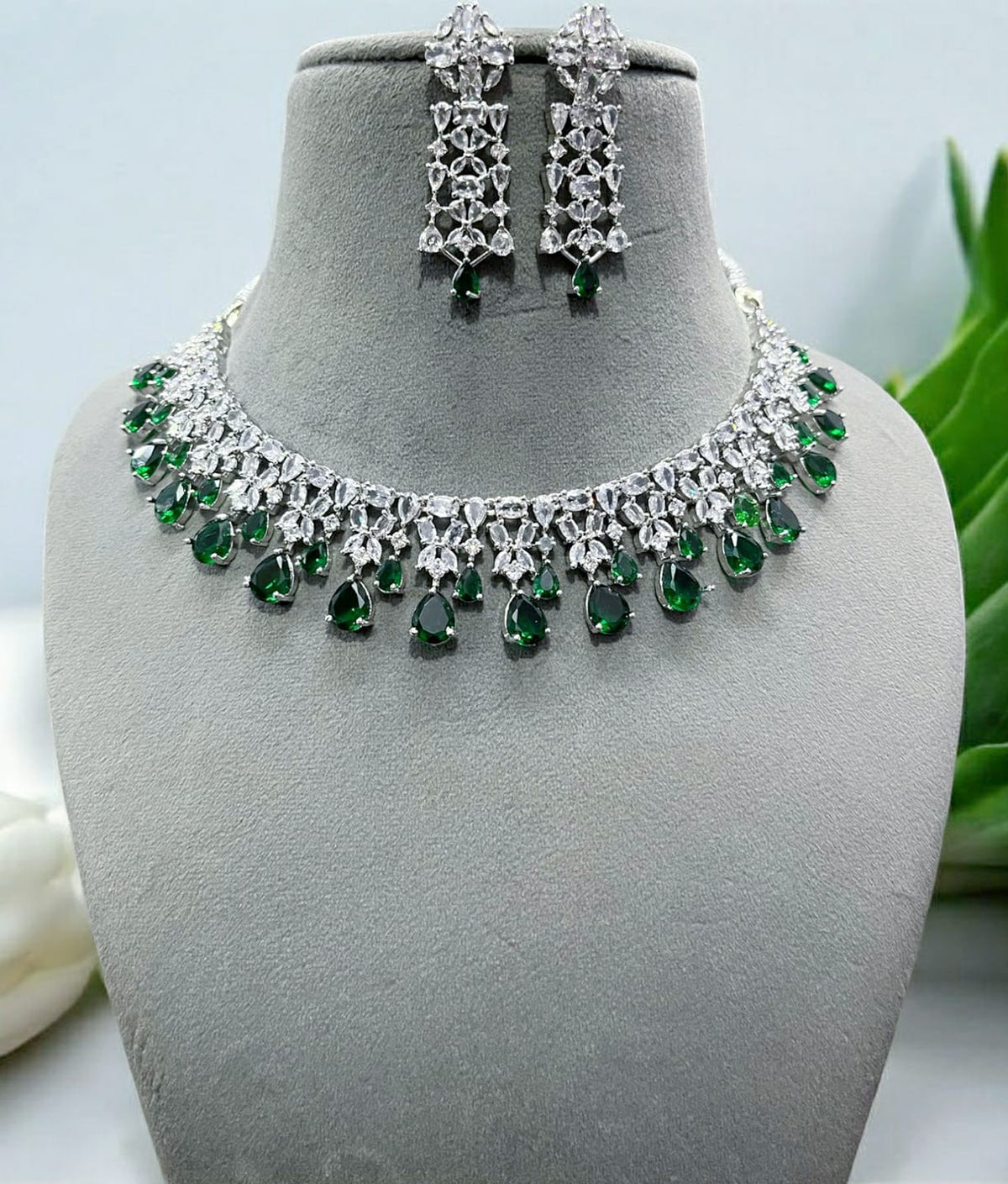 Elegant Purple Stone Necklace Set with Matching Earrings | Bridal & Party Jewelry - Libasaa.com