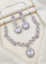 Elegant Silver-Plated Necklace & Earring Set with Green Stone & CZ Diamonds - Libasaa.com