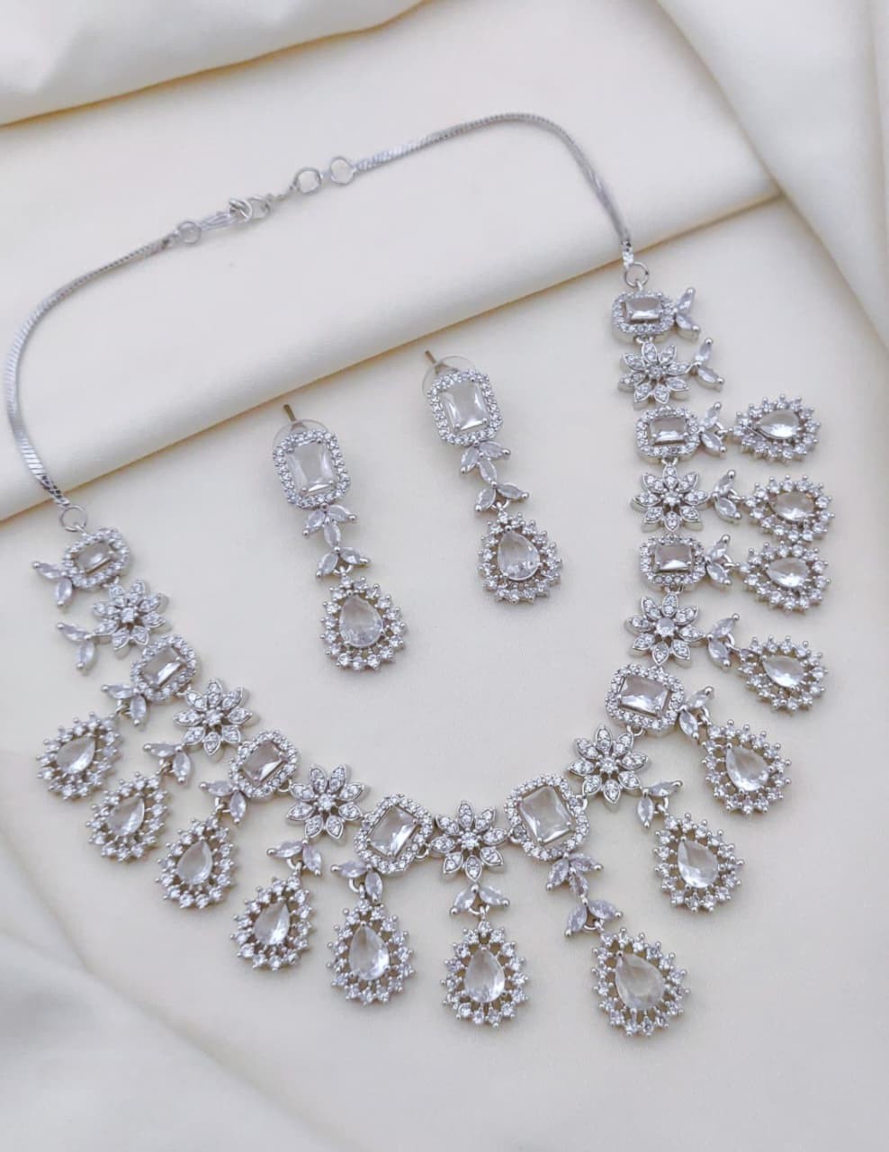 Multicolor CZ Stone Bridal Jewelry Set with Maang Tikka – Necklace, Earrings - Libasaa.com