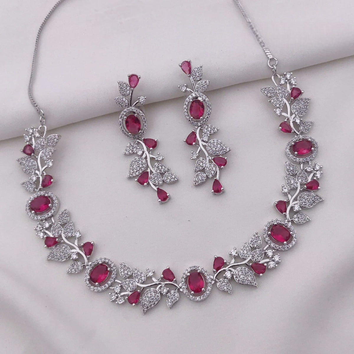 Elegant Sapphire Blue Stone Necklace & Earrings Set β Bridal & Party Jewelry - Libasaa.com