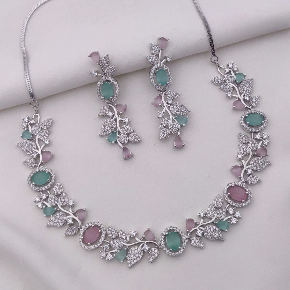 Elegant Sapphire Blue Stone Necklace & Earrings Set β Bridal & Party Jewelry - Libasaa.com