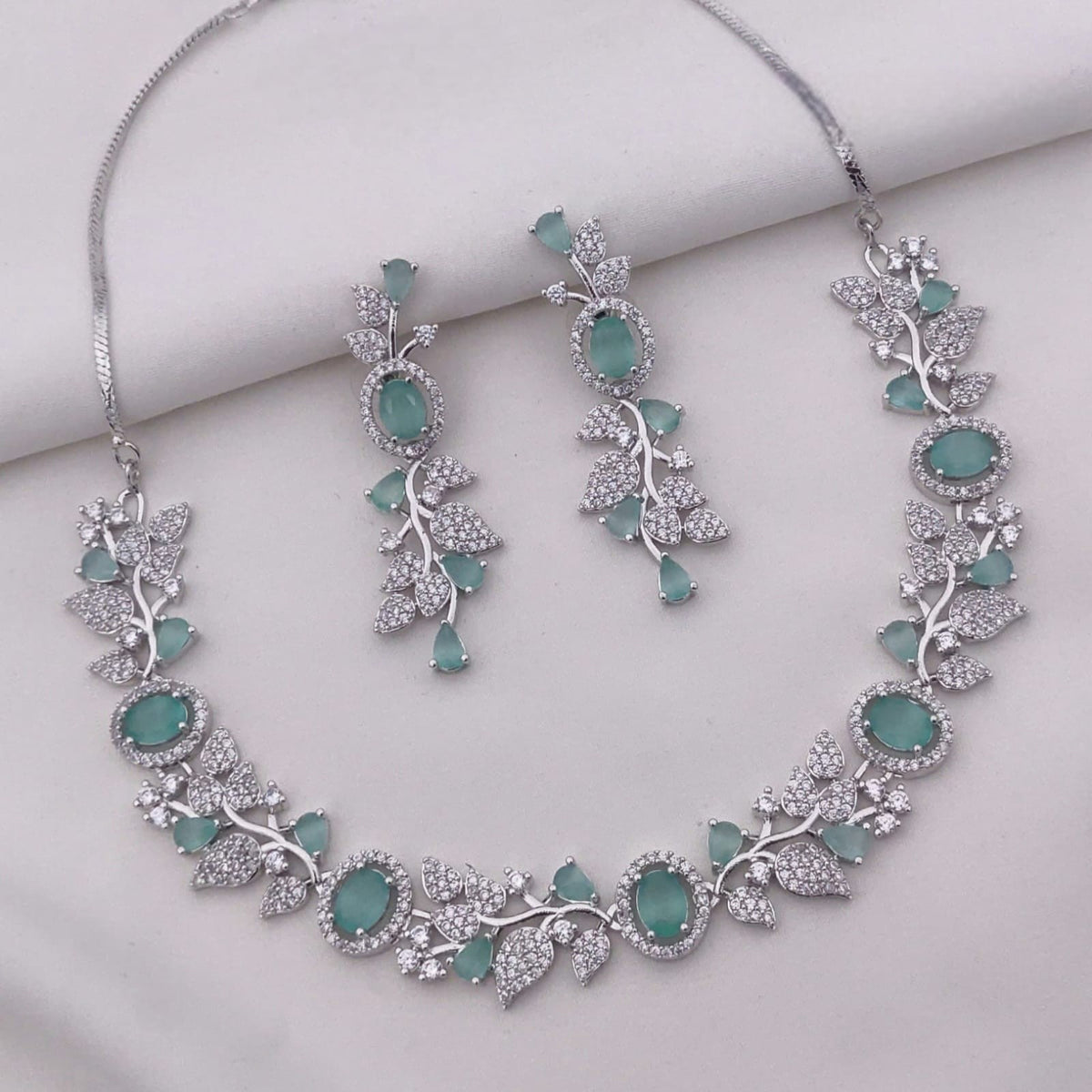 Elegant Sapphire Blue Stone Necklace & Earrings Set β Bridal & Party Jewelry - Libasaa.com