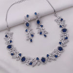 Elegant Sapphire Blue Stone Necklace & Earrings Set β Bridal & Party Jewelry - Libasaa.com