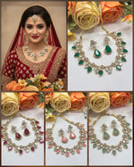 Graceful Pink Stone Necklace & Earrings Set β Bridal & Festive Jewelry - Libasaa.com