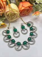 Royal Green Stone Necklace & Earrings Set – Bridal & Party Jewelry - Libasaa.com