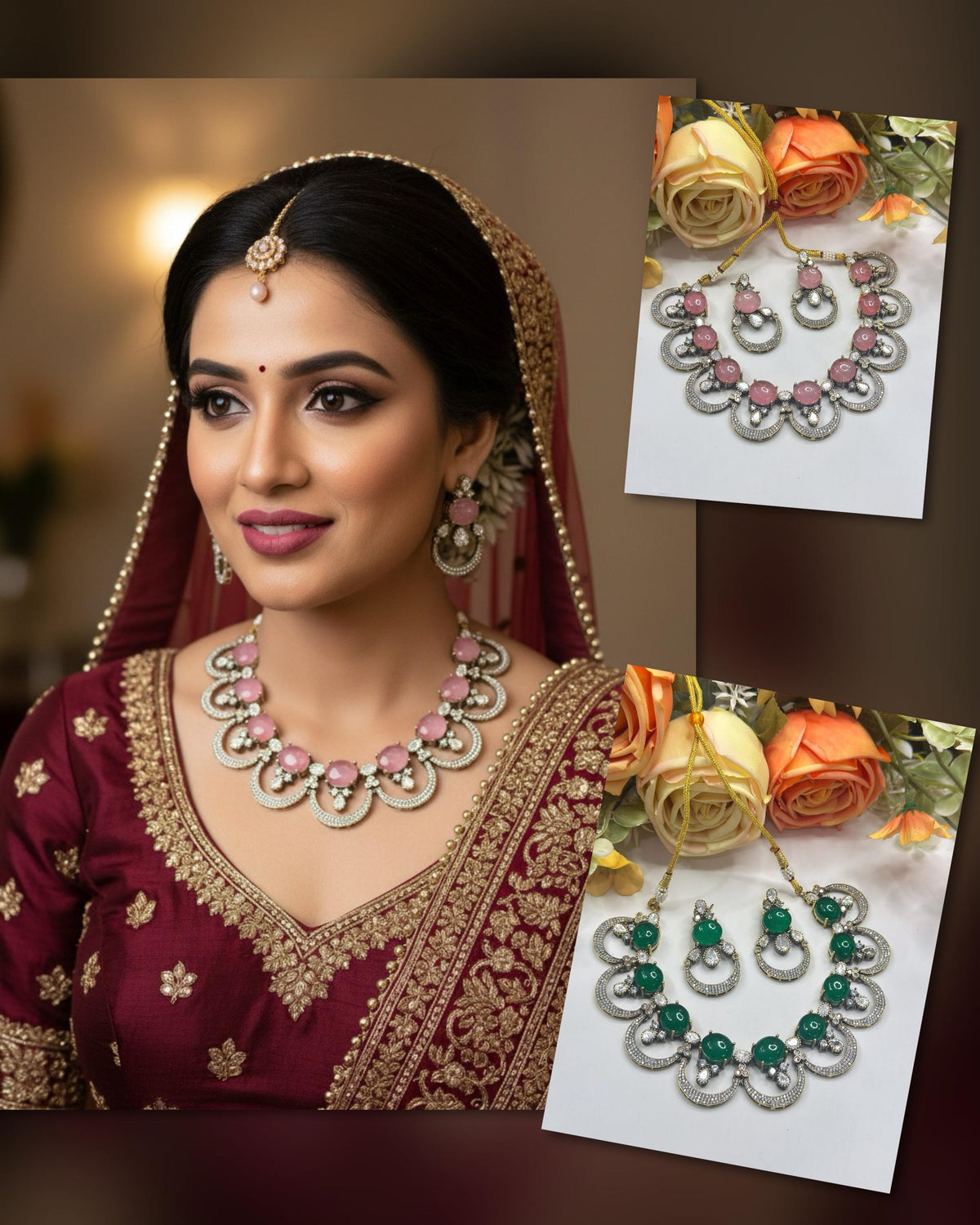 Royal Green Stone Necklace & Earrings Set – Bridal & Party Jewelry - Libasaa.com