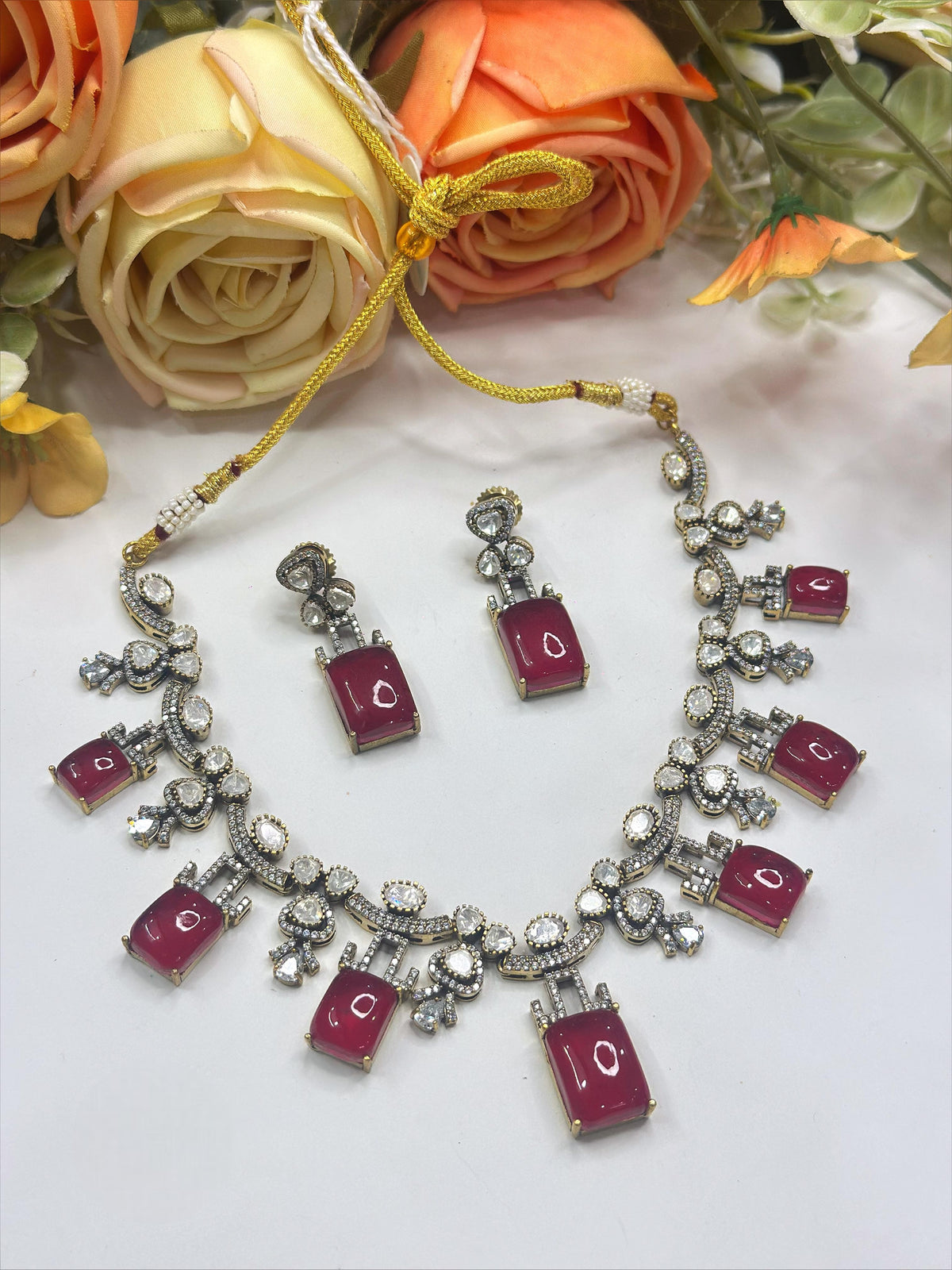 Multicolor Gemstone Necklace & Earrings Set – Bridal & Festive Statement Jewelry - Libasaa.com