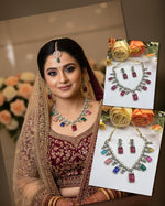 Multicolor Gemstone Necklace & Earrings Set – Bridal & Festive Statement Jewelry - Libasaa.com