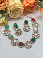 Carved Multicolor Stone Necklace & Earrings Set – Traditional Bridal Jewelry - Libasaa.com