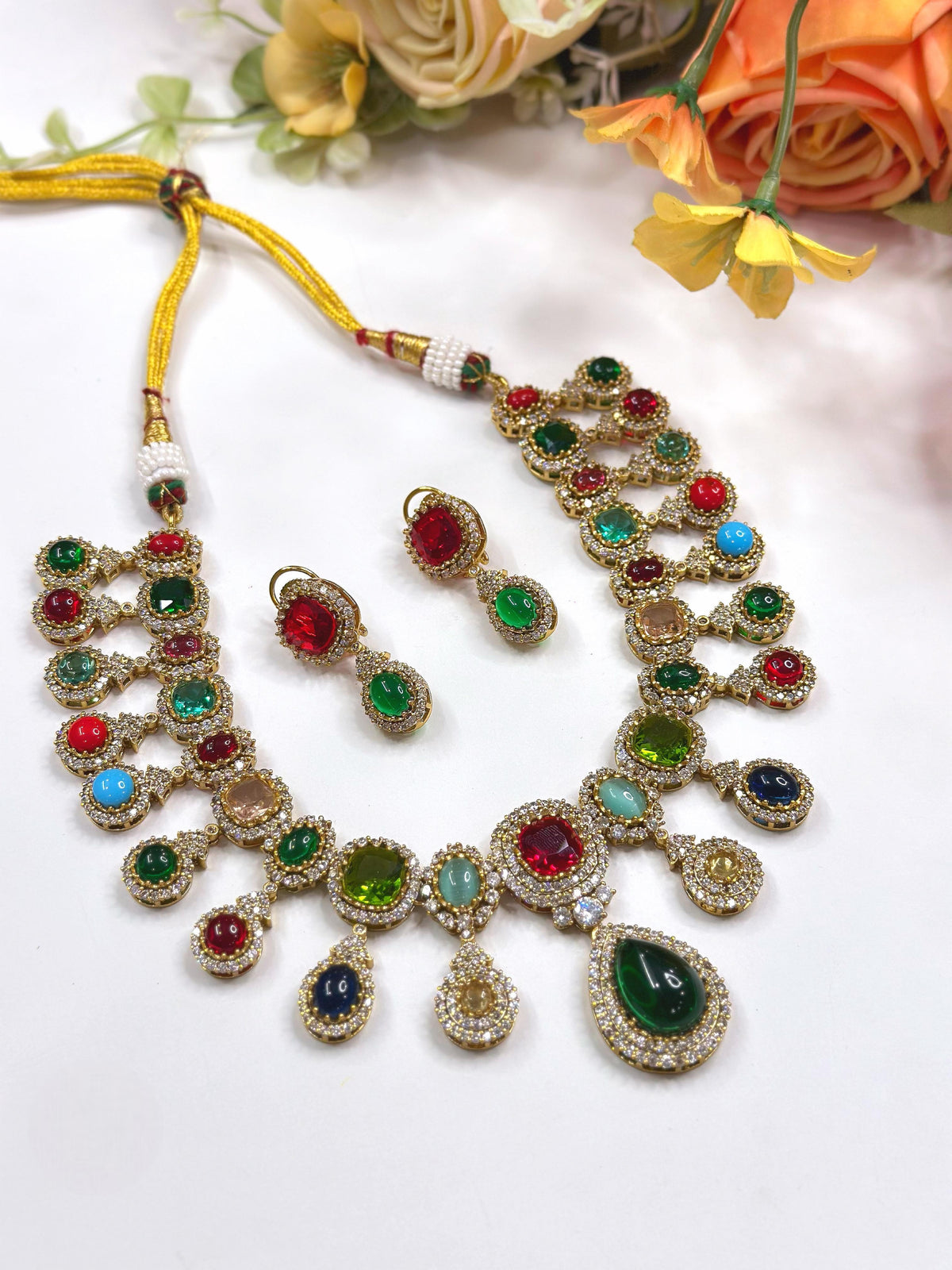 Royal Multicolor Kundan Necklace Set with Earrings β Bridal & Festive Jewelry - Libasaa.com