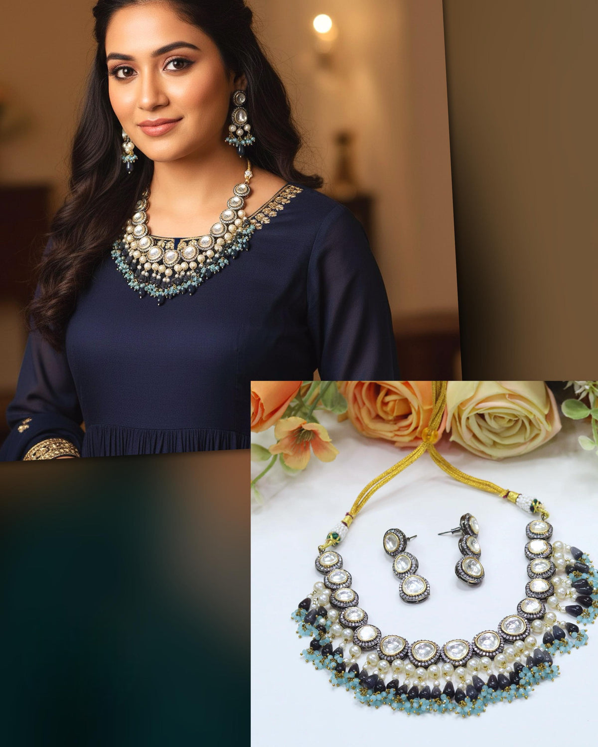Kundan Pearl Bridal Necklace & Earrings Set β Elegant Wedding Jewelry - Libasaa.com