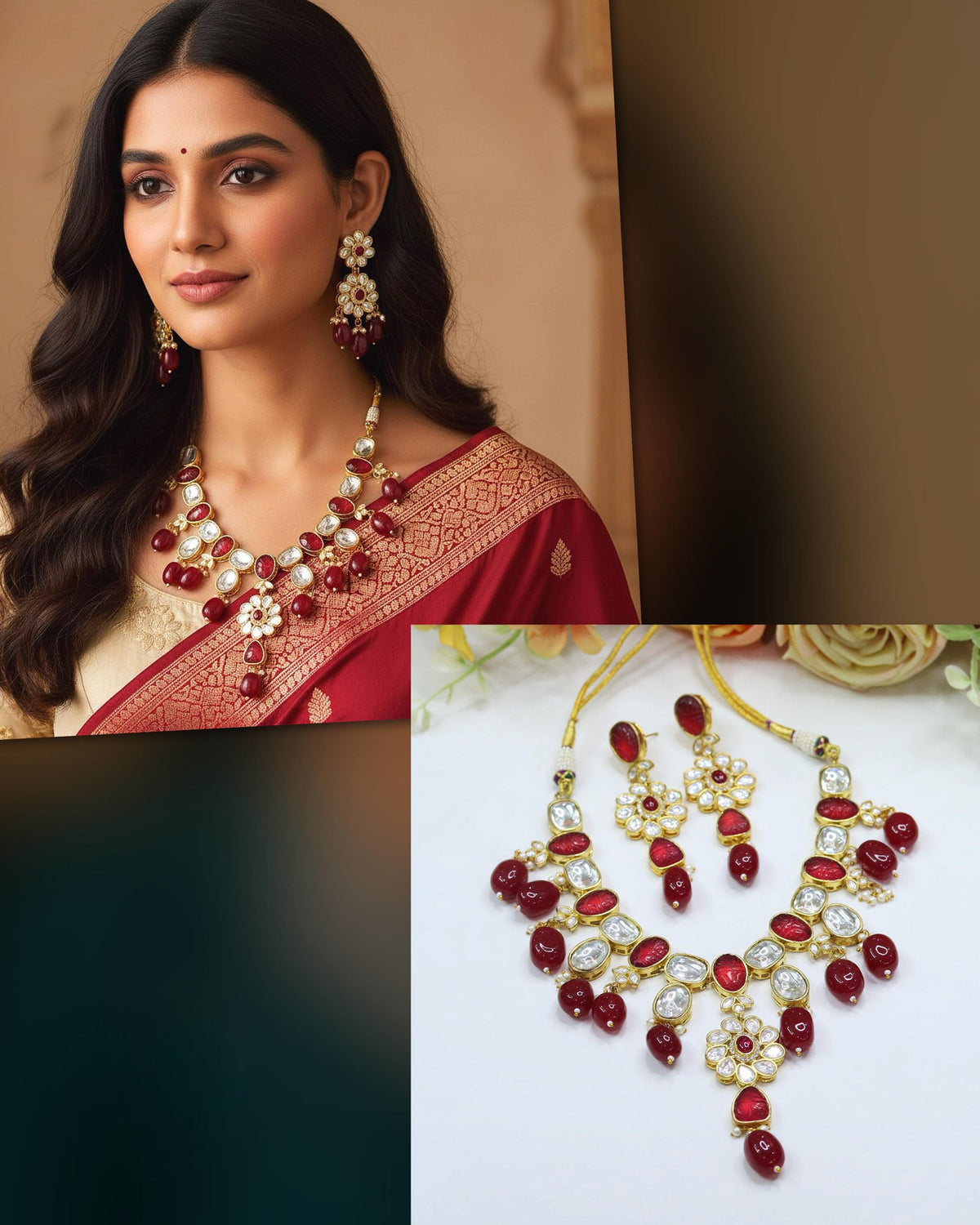 Kundan Bridal Necklace & Earrings Set β Traditional Wedding Jewelry - Libasaa.com