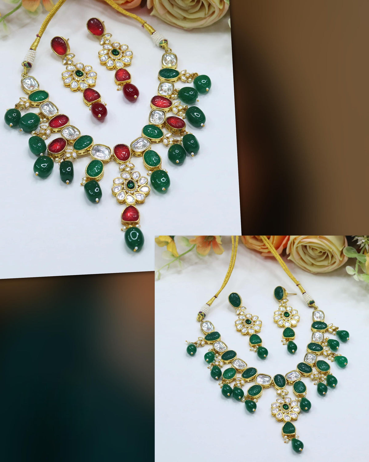 Kundan Bridal Necklace & Earrings Set β Traditional Wedding Jewelry - Libasaa.com