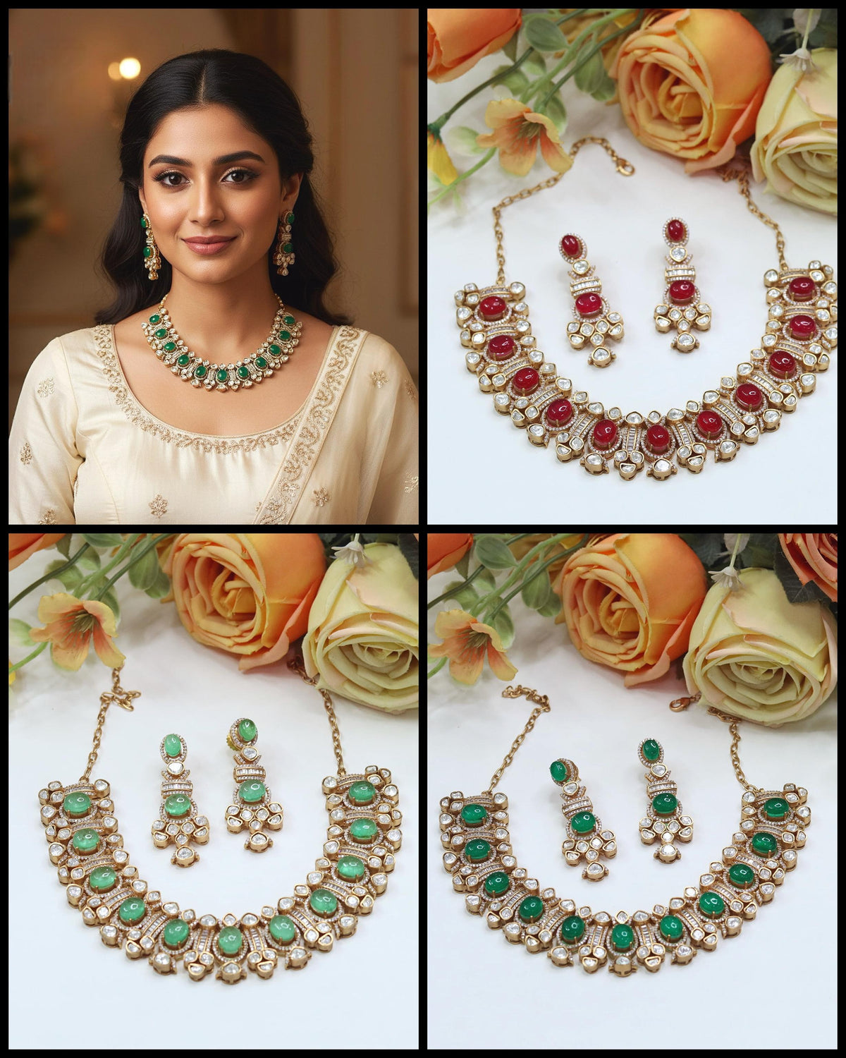Kundan Bridal Necklace & Earrings Set – Traditional Wedding Jewelry - Libasaa.com