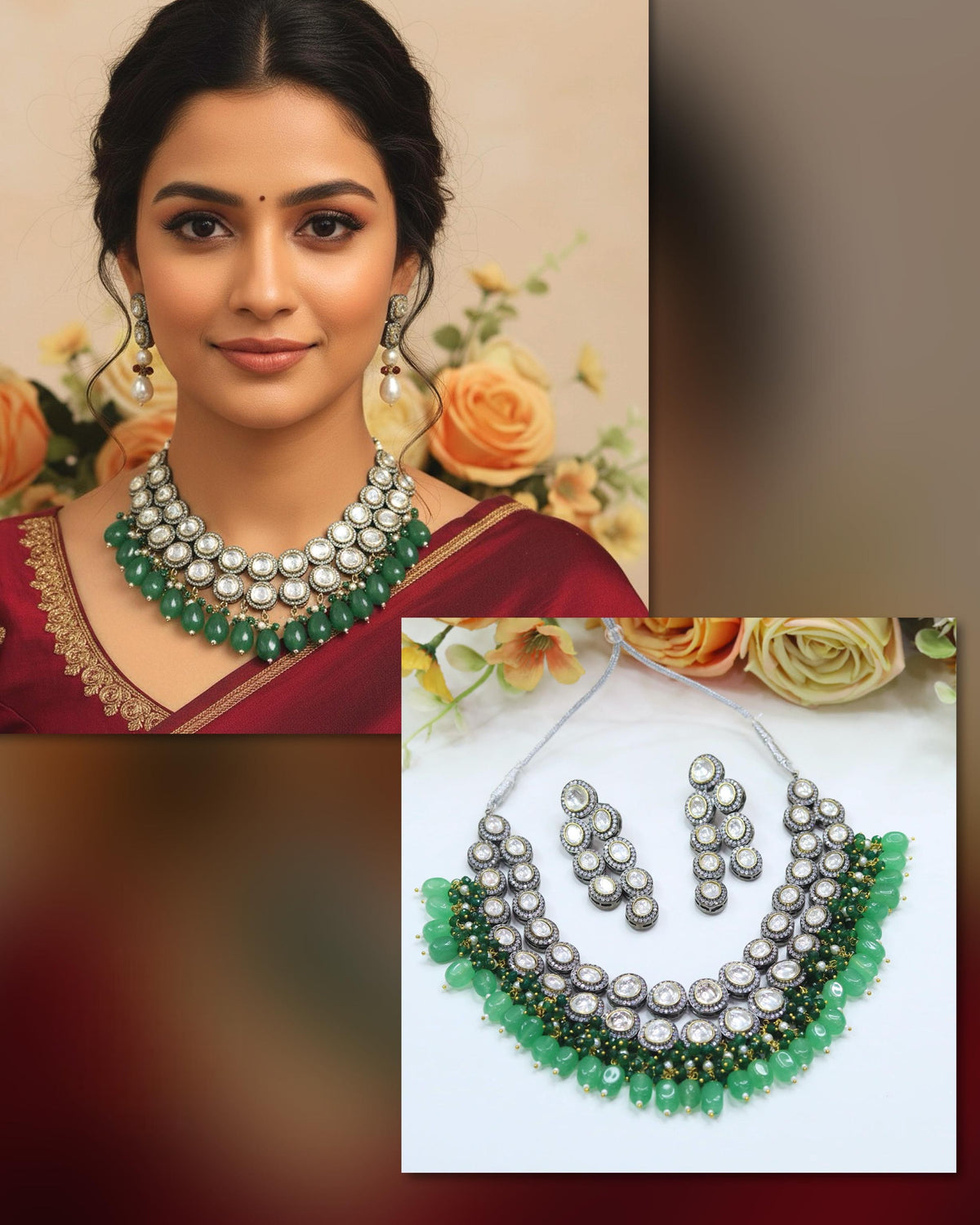 Kundan Pearl Bridal Necklace & Earrings Set – Elegant Wedding Jewelry - Libasaa.com