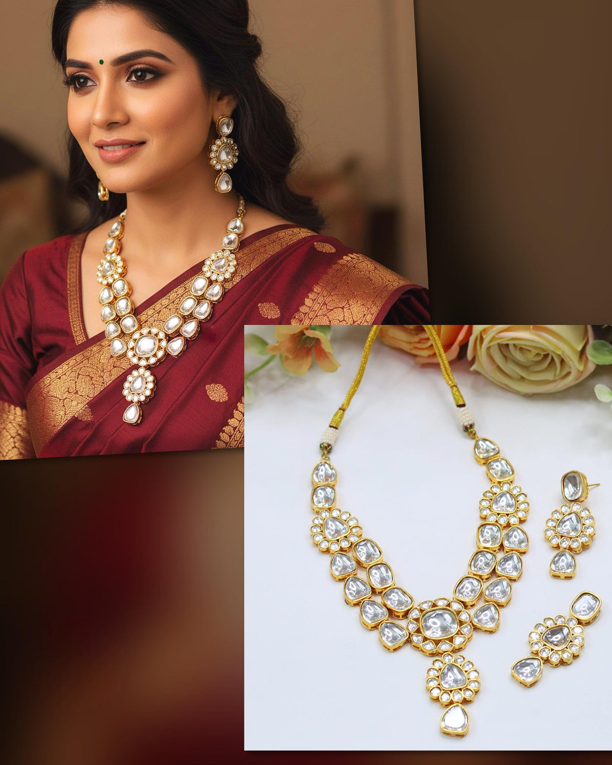 White Kundan Bridal Necklace & Earrings Set – Elegant Wedding Jewelry - Libasaa.com