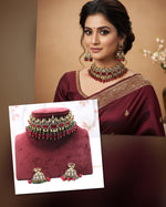 Pearl Ruby Red Jhhumki Earrings & Choker Necklace Set – Kundan Jewelry - Libasaa.com