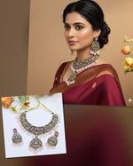 Pink Beaded Kundan Pearl Necklace Set with Earrings – Bridal & Party Wear Jewelry - Libasaa.com