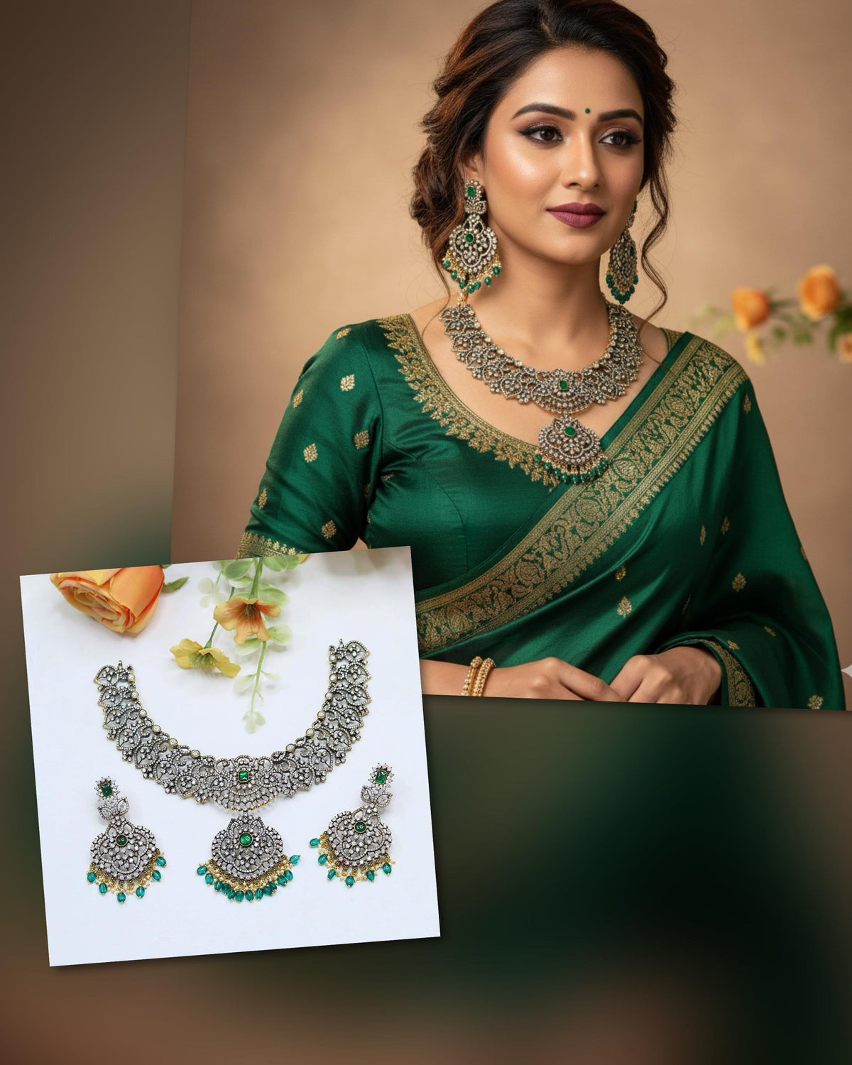 Green Pearl Necklace Set with Earrings – Bridal & Party Wear Jewelry - Libasaa.com