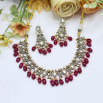 Ruby Red Beaded Kundan Necklace Set with Earrings – Bridal & Party Wear Jewelry - Libasaa.com