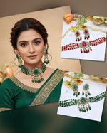 Green Beaded Kundan Necklace Set with Earrings – Bridal & Festive Jewelry - Libasaa.com