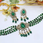 Green Beaded Kundan Necklace Set with Earrings – Bridal & Festive Jewelry - Libasaa.com
