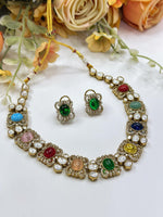 Multicolor Kundan Bridal Necklace & Earrings Set – Elegant Wedding Jewelry - Libasaa.com