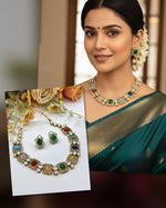 Multicolor Kundan Bridal Necklace & Earrings Set – Elegant Wedding Jewelry - Libasaa.com