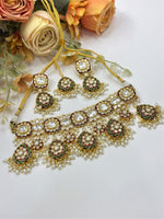 Green Pearl Stone Bridal Necklace, Earrings & Maang Tikka Set – Traditional Indian Wedding Jewelry - Libasaa.com