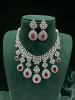 Emerald Drop CZ Bridal Necklace Set Diamond Finish Statement Jewelry - Libasaa.com