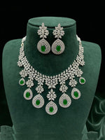 Emerald Drop CZ Bridal Necklace Set Diamond Finish Statement Jewelry - Libasaa.com