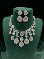 Emerald Drop CZ Bridal Necklace Set Diamond Finish Statement Jewelry - Libasaa.com