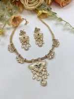 Elegant Kundan Choker Necklace Set with Drop Earrings – Pearl & Green Stone - Libasaa.com