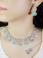 Exclusive Designer Tri-Cut Pink Stone & Zircon Necklace Set - Libasaa.com