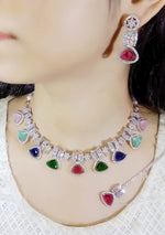 Exclusive Designer Tri-Cut Pink Stone & Zircon Necklace Set - Libasaa.com