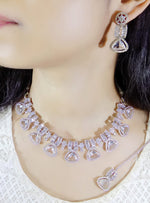 Exclusive Designer Tri-Cut Pink Stone & Zircon Necklace Set - Libasaa.com